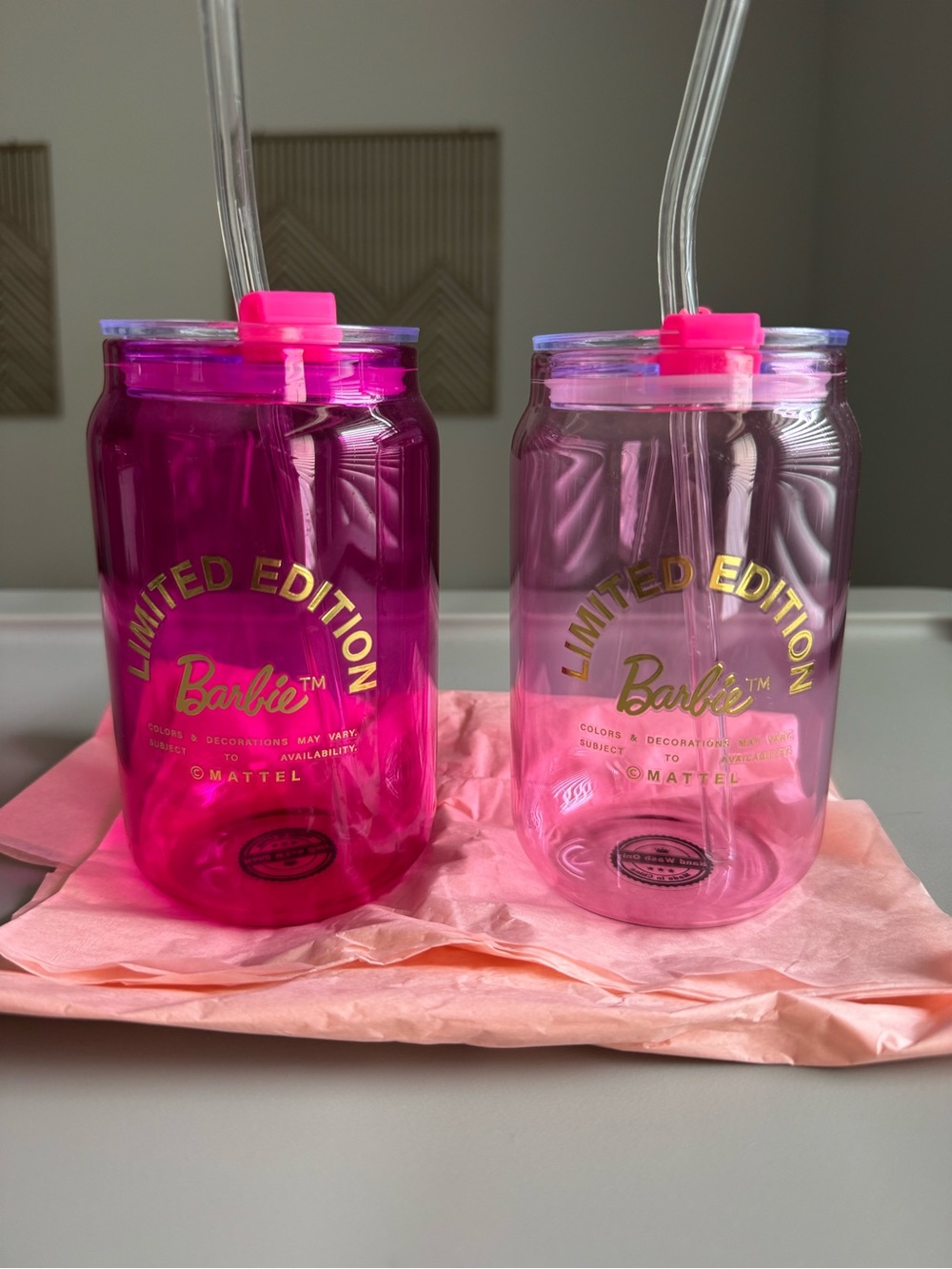 Barbie Pink Ombre Mason Jar Tumblers with Clear Straws